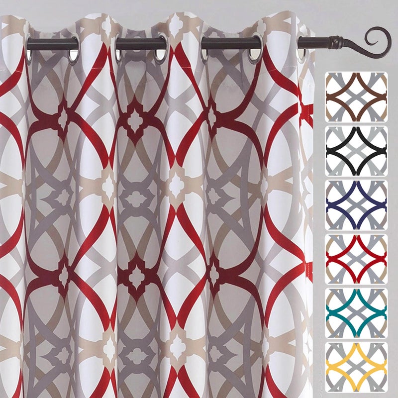 DriftAway Alexander 80% Blackout Curtains for Living Room 250GSM Pattern Match Thermal Insulated Room Darkening Geo Moroccan Mid Century Grommet Bedroom Drapes 2 Panels 52 Inch by 54 Inch Red Gray - Image 2